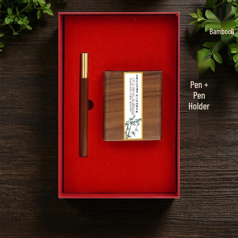 Chinese Solid Wood Pen Holder: Premium Desktop Ornament & Corporate Gift In Elegant Gift Box