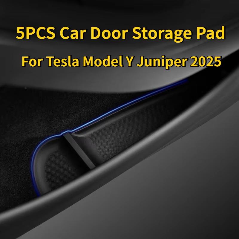 For Tesla Model Y Juniper 2025 Car Door Storage Pad 5PCS TPE Central Control Water Cup Holder Mat Organizer Tray Car Accessories