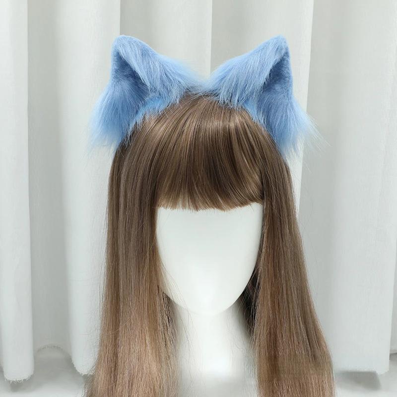 New Gothic Plush Fox Cat Ears Headband Artificial Cute Wolf Ear Hair Band Cosplay Hair Accessories Halloween Party Headwear