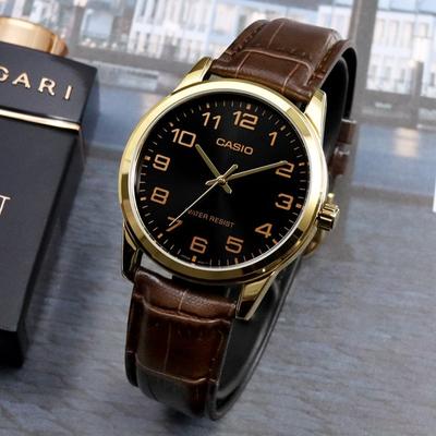 Jednoduché denné štíhle pánske a dámske hodinky pre páry 001 Zlatá koža Čierna Pánske MTP-V001GL-1BUDF