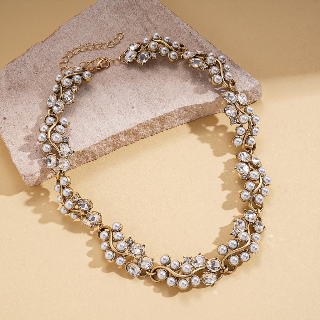 Diamond-encrusted Imitation Pearl Beaded Geometric Adjustable Sweater Chain Temperament Light Luxury Necklace