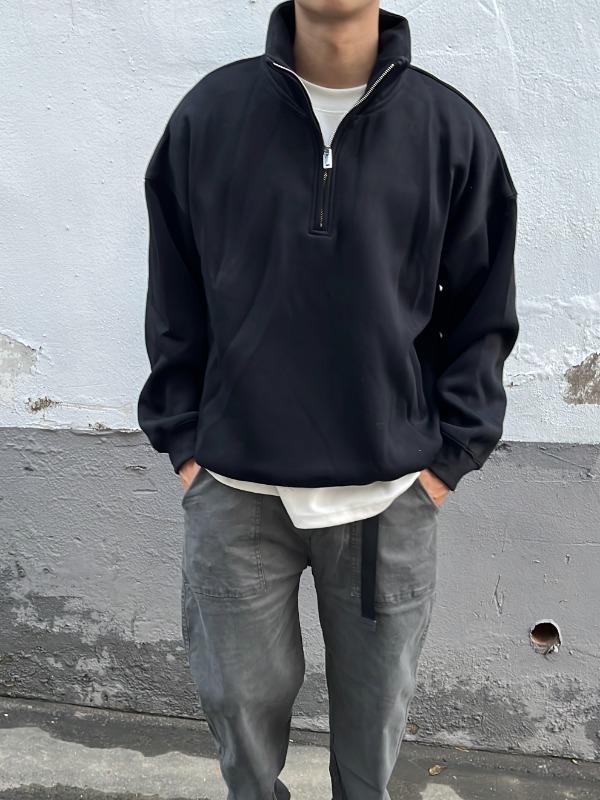 Men's Trendy American Stand-Up Collar Half-Zip Sweatshirt: Heavyweight, Loose-Fit, Casual, Versatile Jacket for Spring & Autumn