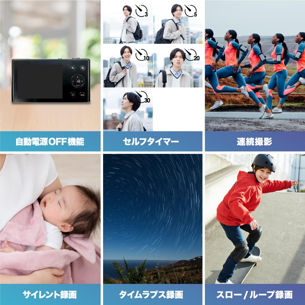 Slim 13MP Effective 5K 16x Digital Compact Digital Ideal for School 1cm Thin Camera, Black, Pixels, Video, Autofocus, Zoom, Built-in Type-C Charging,