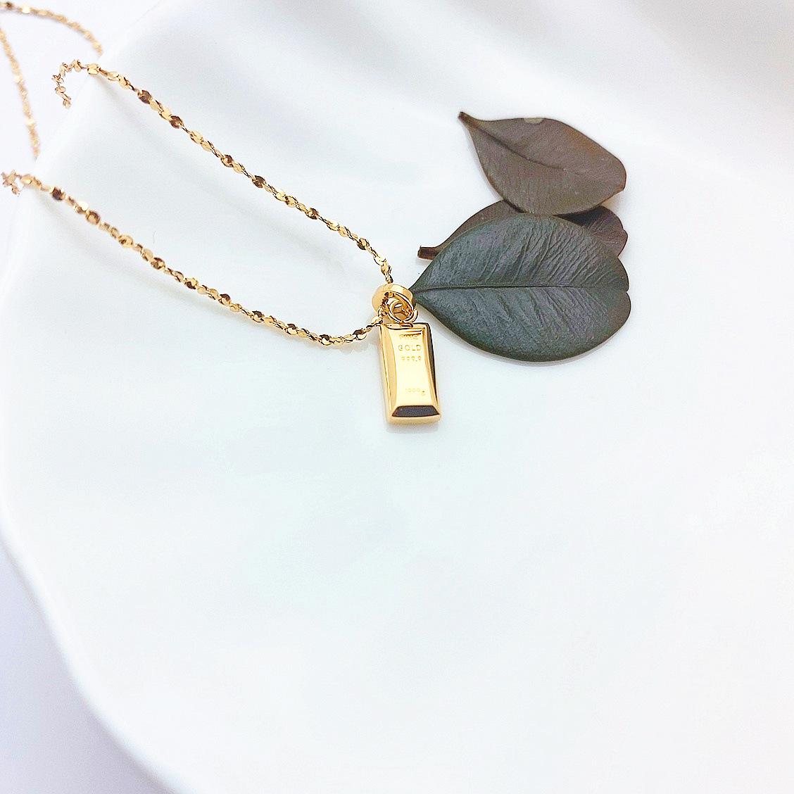 Korean Style Gold Brick Letter Titanium Steel Necklace - Women s Thin Chain Pendant