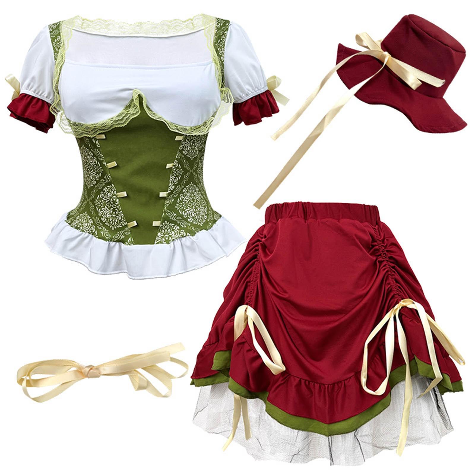 

Женский костюм для Октоберфеста, костюм для выступлений, рабочий костюм с юбкой L красный