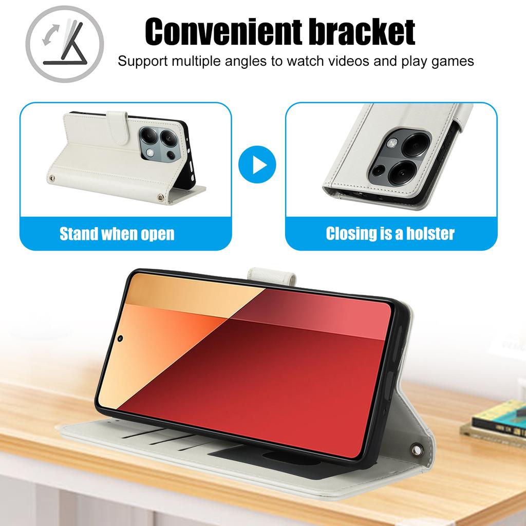 SY-003 For Xiaomi Poco M6 Pro 4G/Redmi Note 13 Pro 4G Case PU Leather Stand View Phone Wallet Cover with Hand Strap