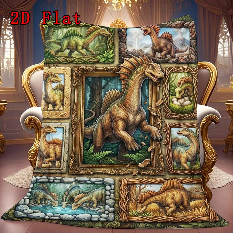 Prehistoric Dinosaur Gallery 2D Flat Pattern Flannel Blanket, High quality All Seasons, Home Decor, Warmth and Comfort, Perfect for Christmas Gifts.
