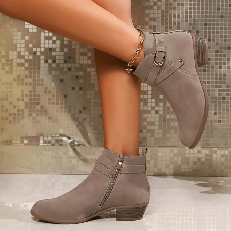 Fashion 2024 New Roman Women's Retro Short Boots Women's Autumn and Winter New Medium Heel Thick Heel Round Toe Women's Boots Zapatos