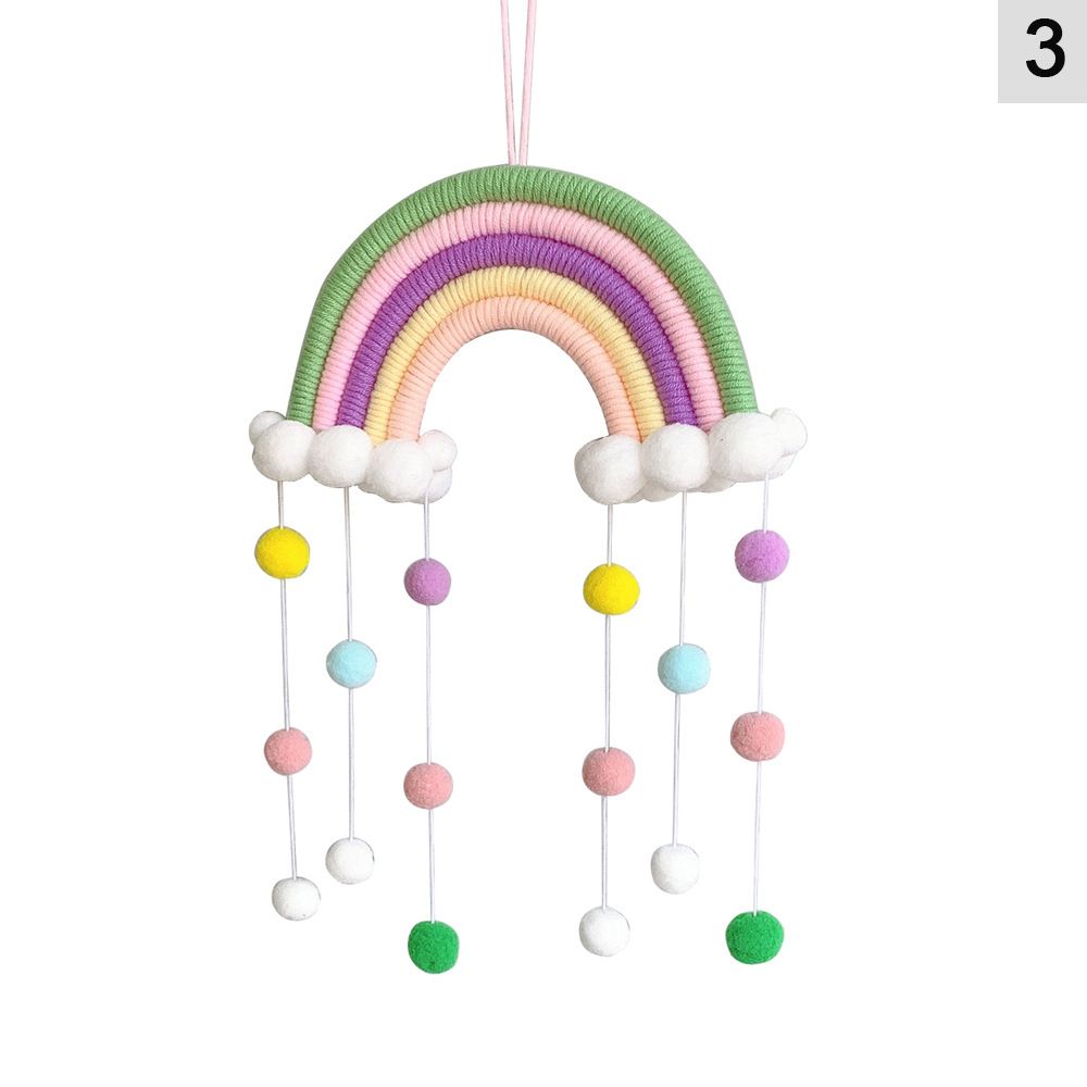 Five Strands Rainbow Clouds Hanging Decoration Hand-woven Colorful Pom Pom Felt Ball Tassel Wall/Window Hanging Decoration Craft