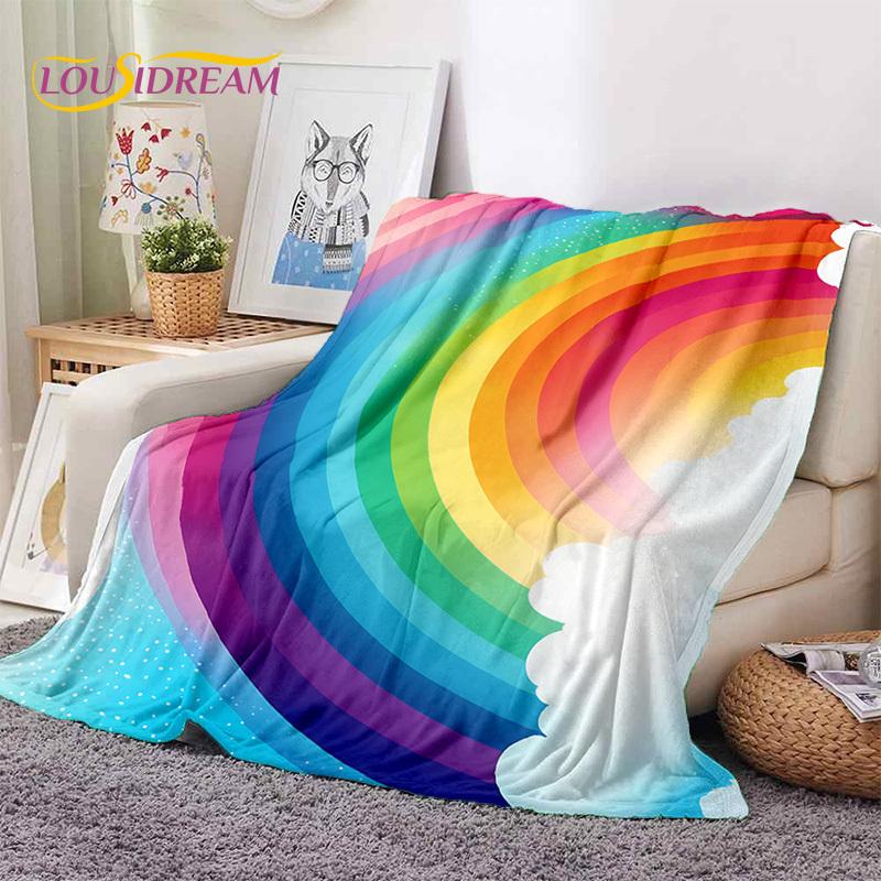 Rainbow Colour Illusion Cartoon Soft Flannel Blankets,Throw Blanket Comfortable Blanket for Picnic Beds Sofa Home Bedroom Gifts