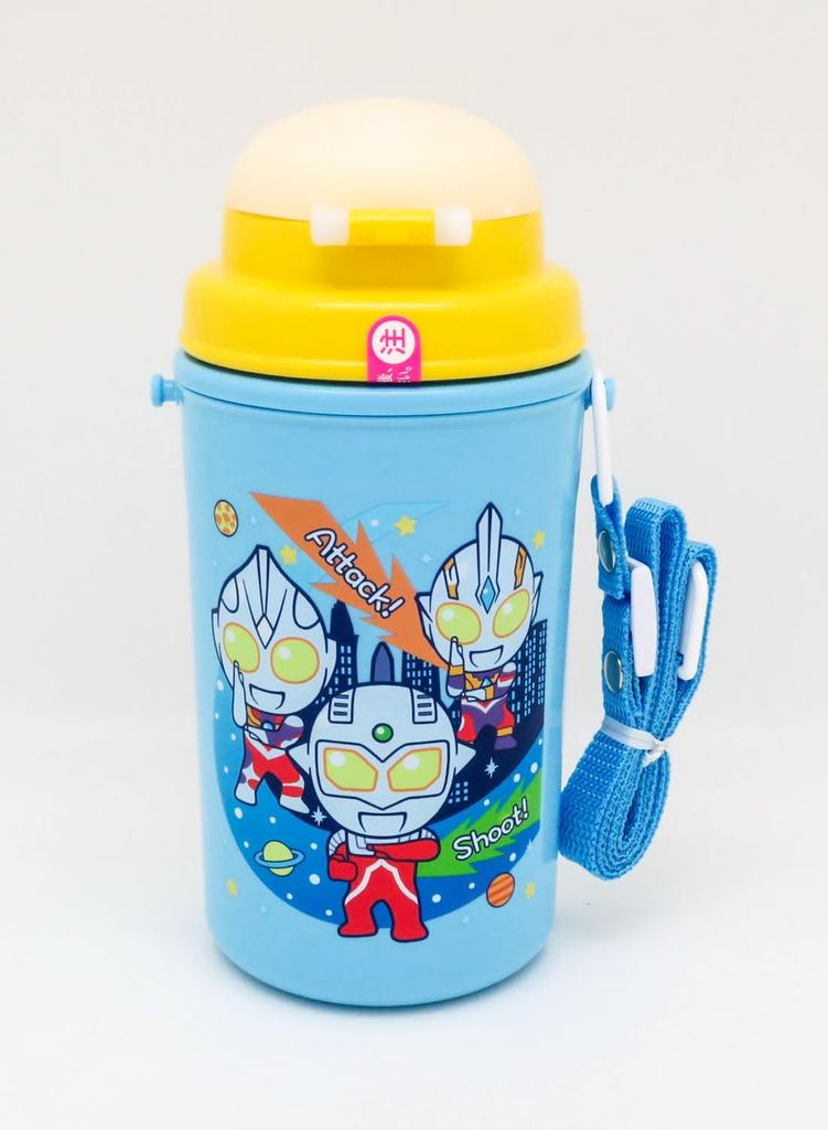 OSK Ultra Heroes Water Bottle with Made in with Shoulder Stylish and for Kids and Elementary School Students Straw, 450ml, Japan, Strap, Insulated,