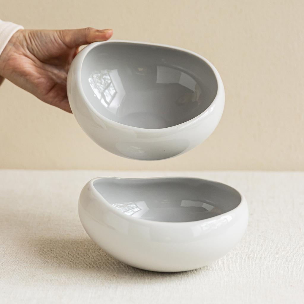 Solid Color Ceramic Special-Shaped Bowl Household Simple Tableware Rice Bowl Small Bowl Restaurant Creative Salad Bowl Dessert Bowl