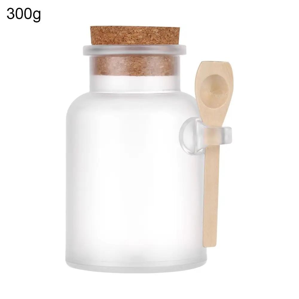 100-500g Portable Wooden Spoon Refillable Cork Stopper Bottle Multifunction Storage Container Frosted Seal Jar Bath Salt Bottle