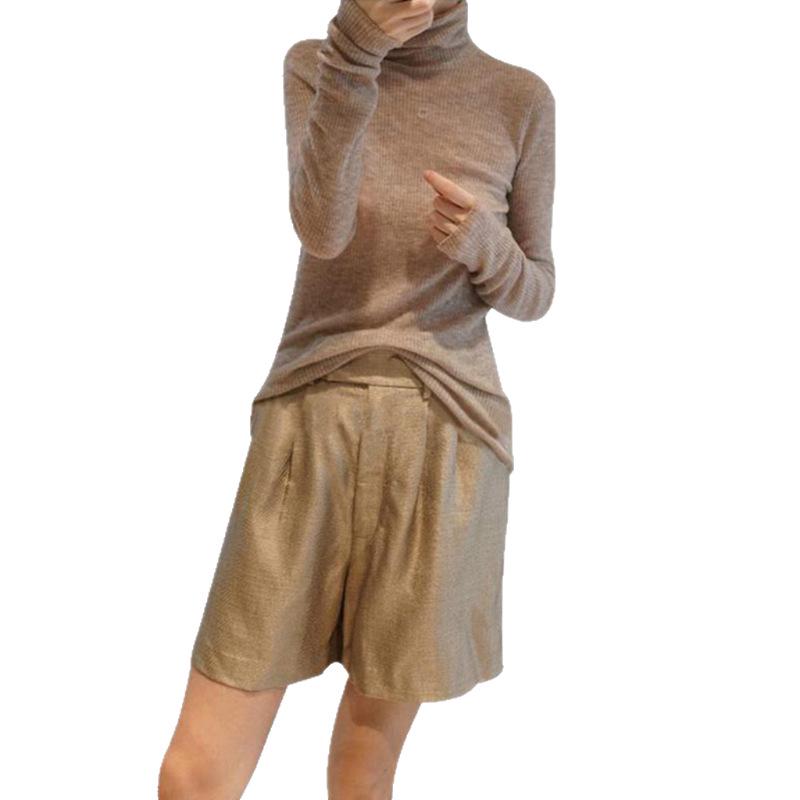 Spring Women's See-Through Wool Turtleneck Sweater - Lightweight, Close-Fitting Base Layer