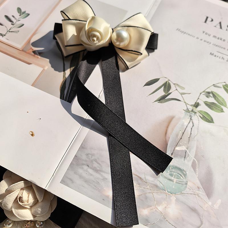 Classic Pearl Bow Tie Brooch With Flower Design For Adults