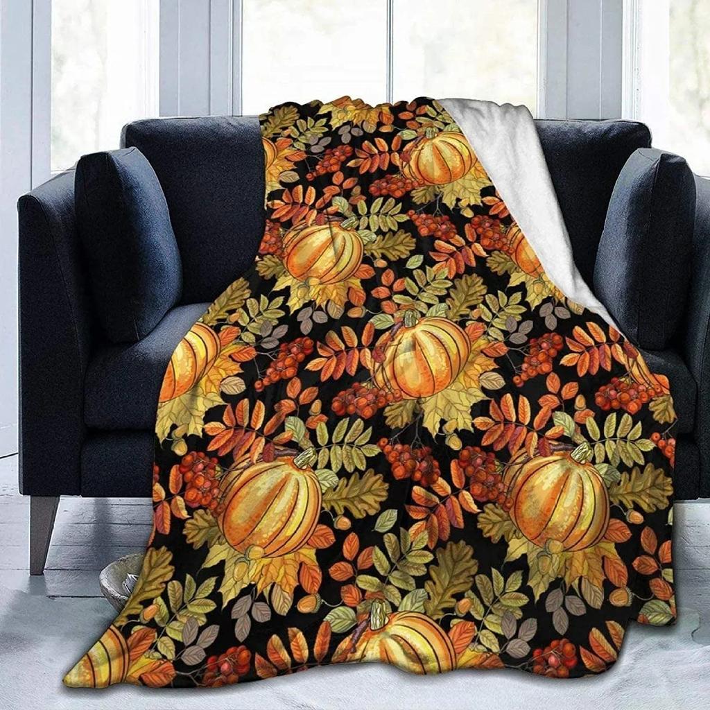 Fall Pumpkin Autumn Blanket Leaves Soft Throw Soft Throw Blanket for Home Bedroom Bed Sofa Picnic Travel Cover Blankets Kids