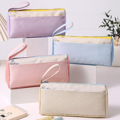 Customized Logo Canvas Pencil Case Durable Fashion Portable Hand-Held Zipper Student Stationery Storage Bag for Welcome Gifts