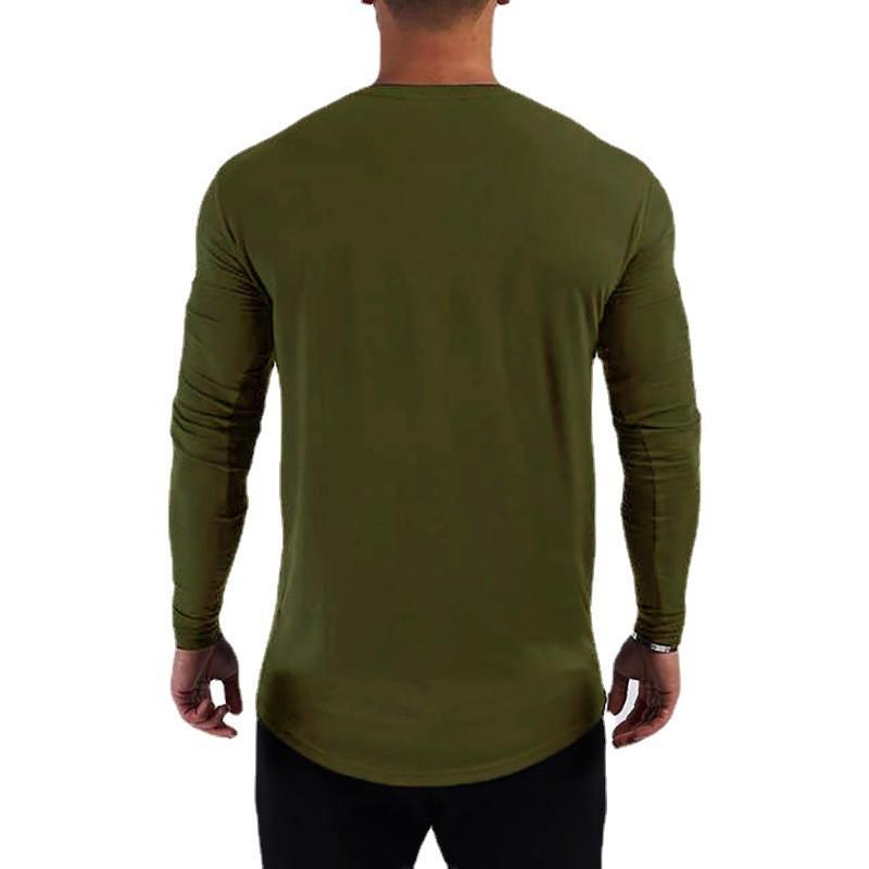 Plain Gym Fitness Running Sport T-shirts Mens Casual Long Sleeve Cotton Hip Hop Shirts Cotton Breathable Workout Muscle Clothing