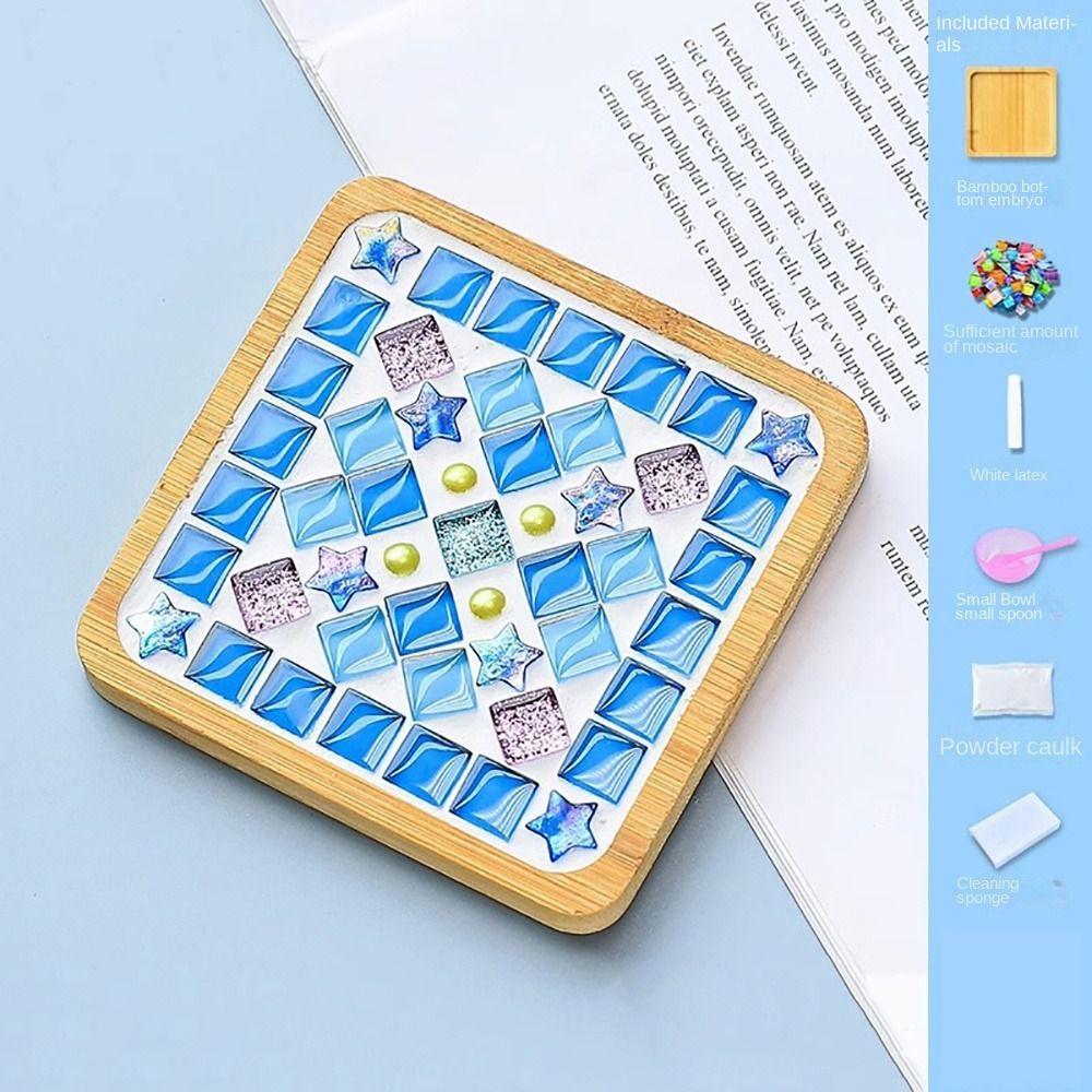 Mosaic Glass Handmade Coaster Handicraft Bamboo Pad NEW DIY Mosaic Cup Mat  Parent-Child