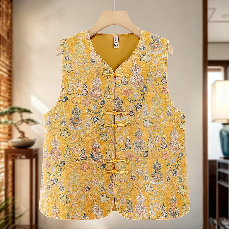 Spring 2026 Women s Chinese Style Jacquard Vest with Frog Buttons - Retro & Stylish 4XL