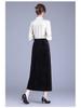 Black High-Waisted A-line Velvet Skirt - Elegant Mid-Length Design for Spring & Autumn