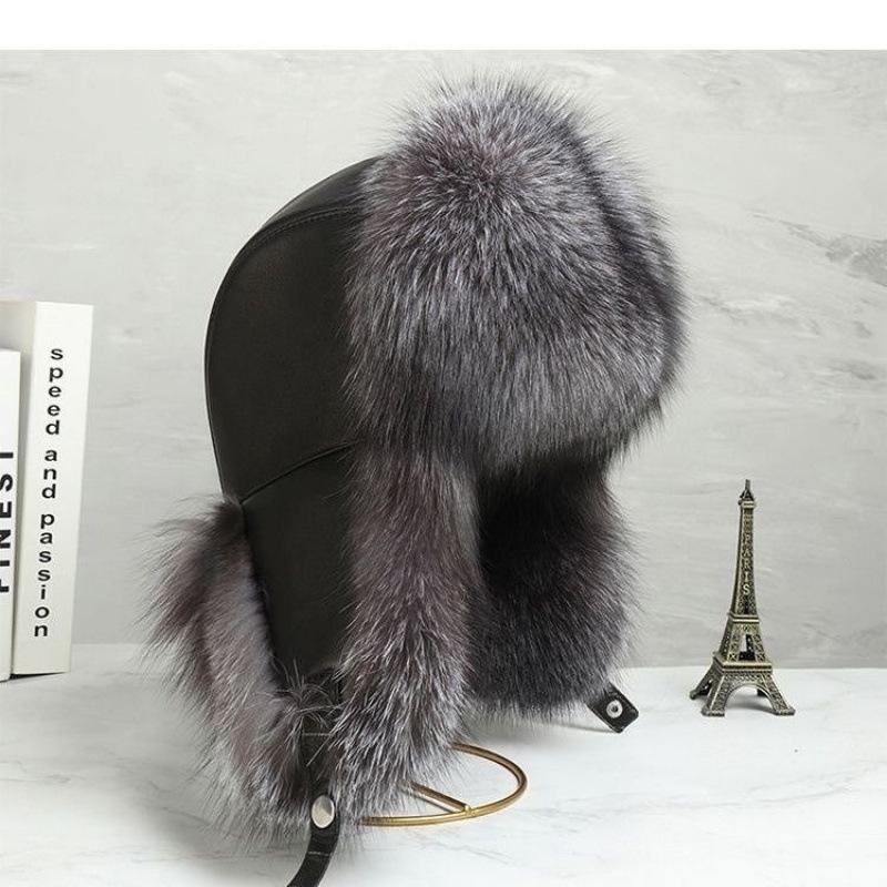 Winter imitation leather men's train head hat thickened warm middle and old ear protection and cold protection hat