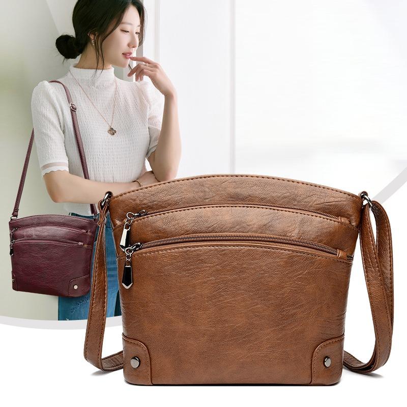 New multi-layer bucket bag messenger bag retro shoulder bag light luxury fashion versatile multi-functional messenger bag women