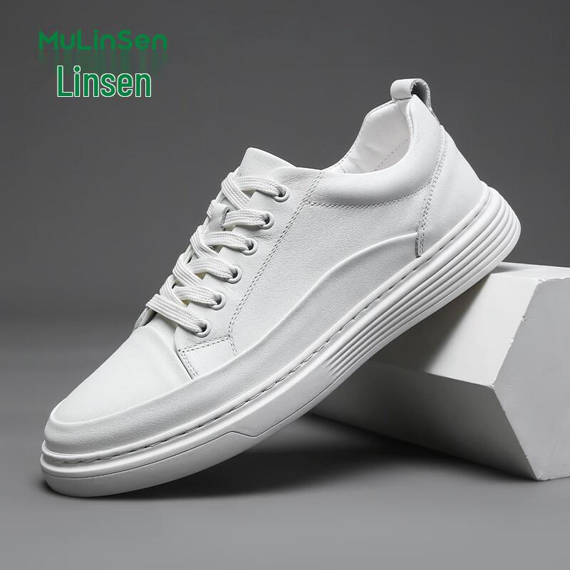 Mulinsen Men s First Layer Cowhide Casual Lace-up Sneakers 43 белый