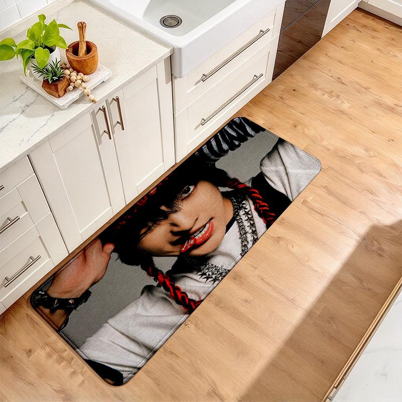 Hongjoong Print Flannel Kitchen Mat Christmas Soft Area Rug Non Slip Floor Carpet Home Decoration