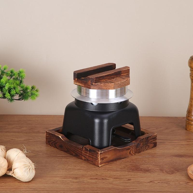 Portable Alcohols Burners Stove Cooking Pot with Wood Lid For Outdoor Picnics Hiking And Indoor Rice Making Cookware Set