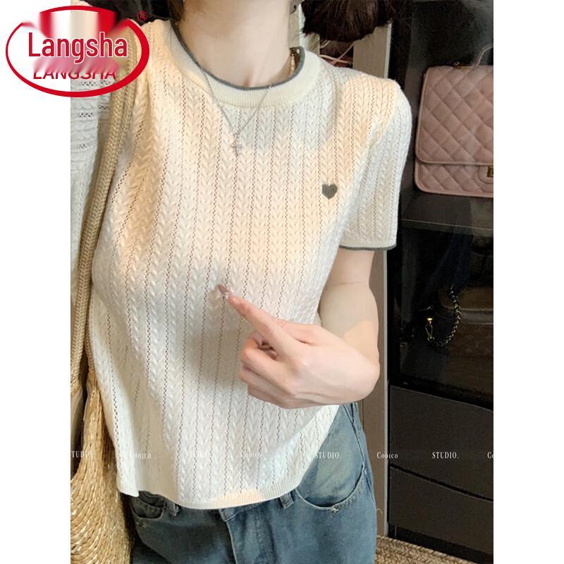 Langsha Women's Embroidered Slim Fit Knit T-Shirt