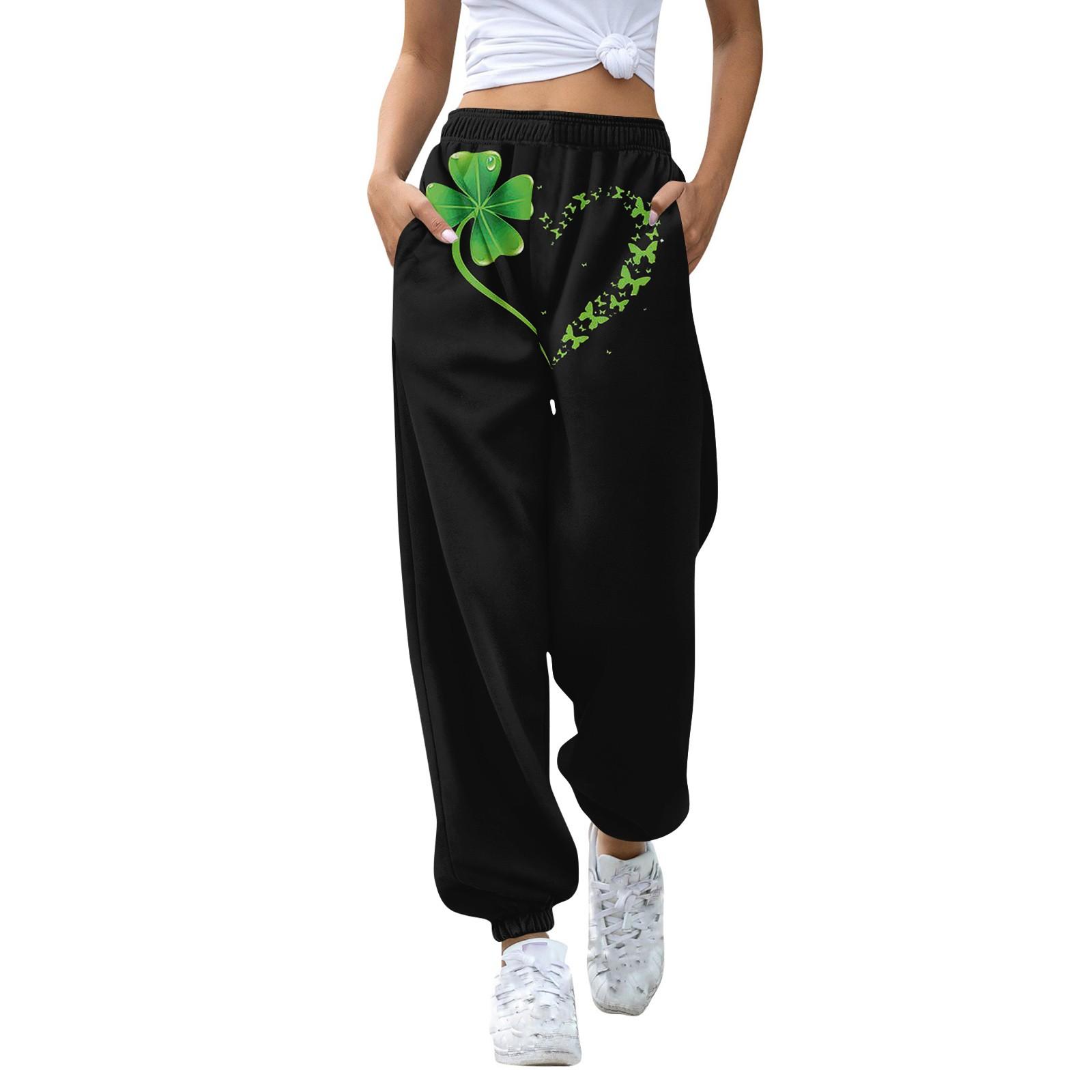 

Женская мода Спорт St. Повседневные спортивные штаны с карманами на шнуровке и принтом ко Дню Святого Патрика Брюки XXL чёрный
