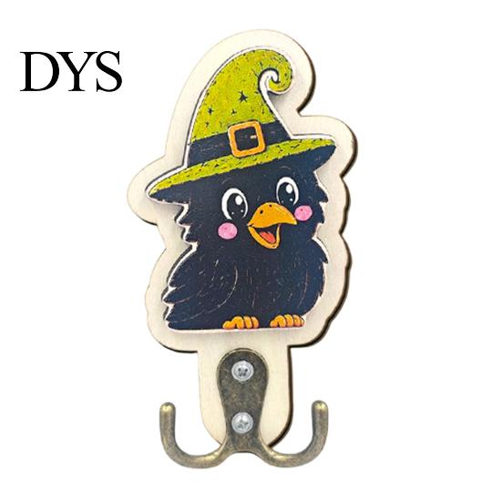 Solid Wood Ornament Hook Halloween Wall Hook, Wooden Crow Mummy Skull Key Holder for Entryway, Festive Hat And Hooks Cute Spooky Coat Rack with Metal