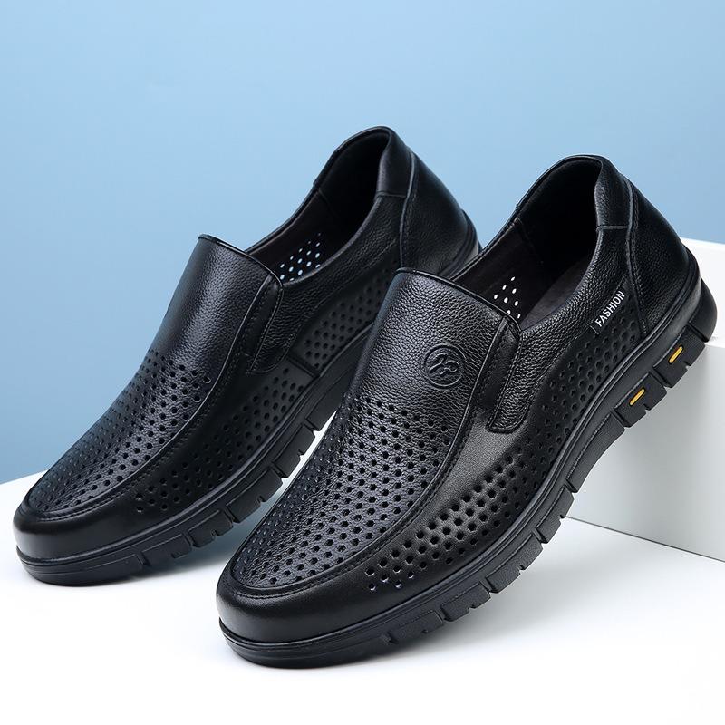 Leather Shoes Men's Hollow Breathable Middle-aged Father Leather Sandals Genuine Leather Men's Shoes Business Casual Leather Shoes
