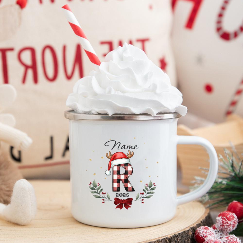 Personalisierte Weihnachtsbuchstaben mit Namen Tasse Heiße Schokolade Schokoladenbecher Getränke Saftbecher Weihnachtsdeko Emaille-Tassen Weihnachten Gi