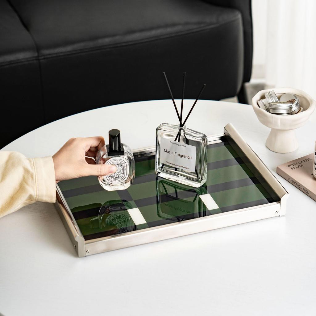 Modern Stainless Steel & Acrylic Aromatherapy Tray, Luxury Desktop Storage Organizer, High-End Decorative Ornament for Home