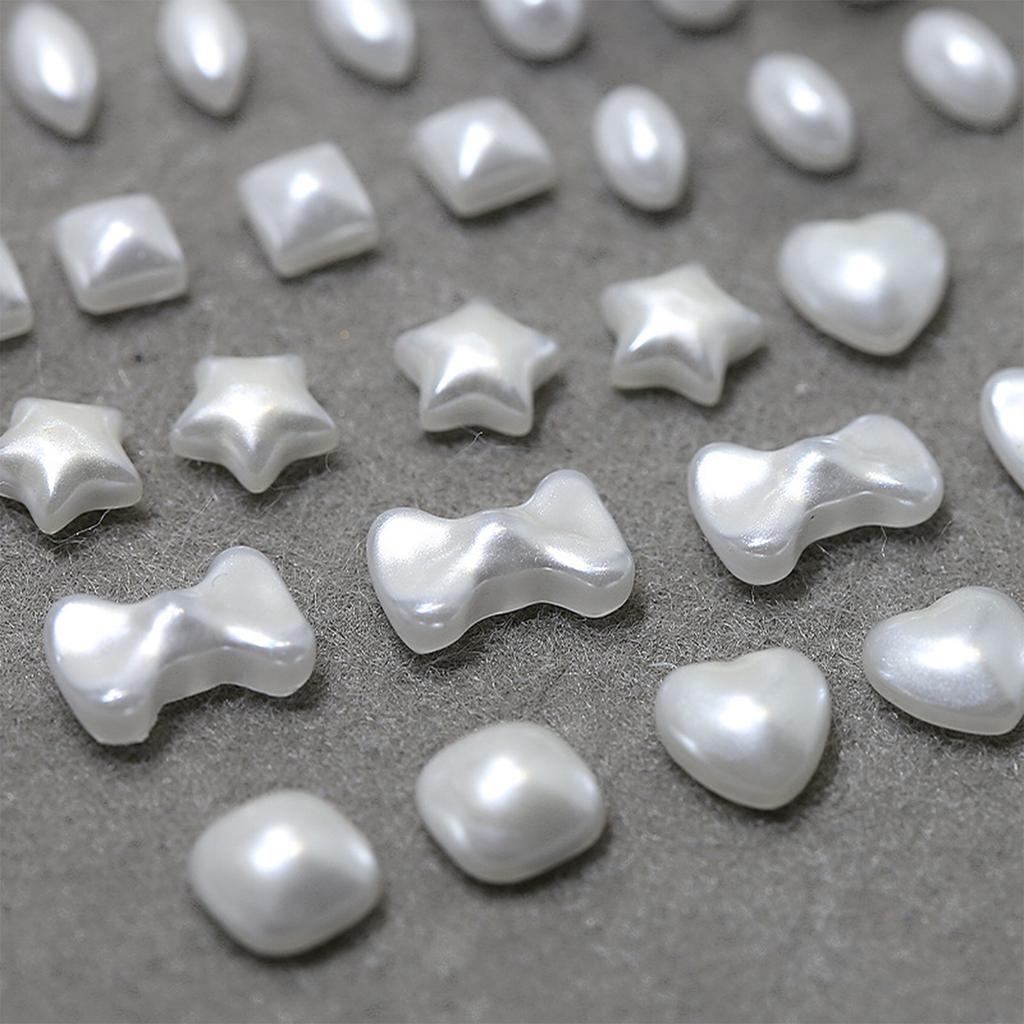 New Flat-Back Pearl Nail Jewelry Australian White Heart & Star Shaped Pearls DIY Nail Art Decorations