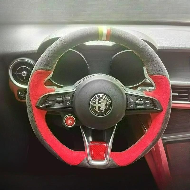 For Alfa Romeo Giulia 2016-2019 Stelvio 2017 Hand Stitched Renovation Wear-resistant Black Brown Suede Car Steering Wheel Cover