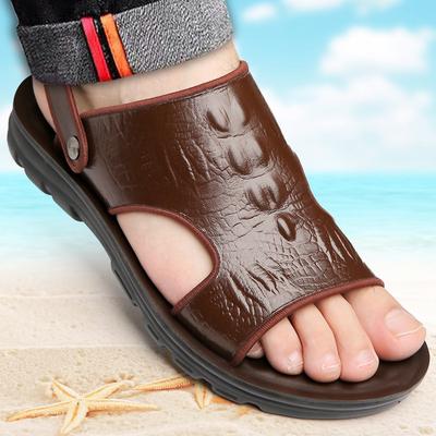 Summer New Men's First Layer Cowhide Sandals Men's Soft Leather Beach Shoes Casual Men's Shoes Platform Soft Leather Slippers