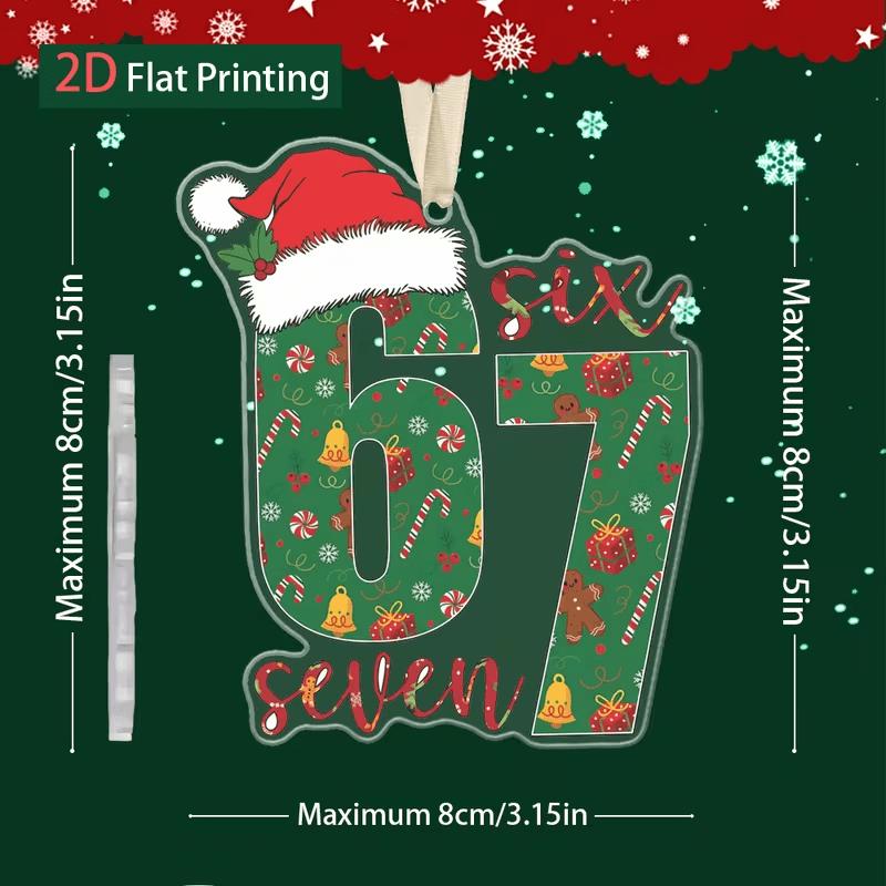 2pcs Number 67 Christmas Ornaments, Candy Cane Festive Pattern, Hanging Decor for Xmas Tree or Car Home Holiday Parties Easy To Hang Christmas Gifts
