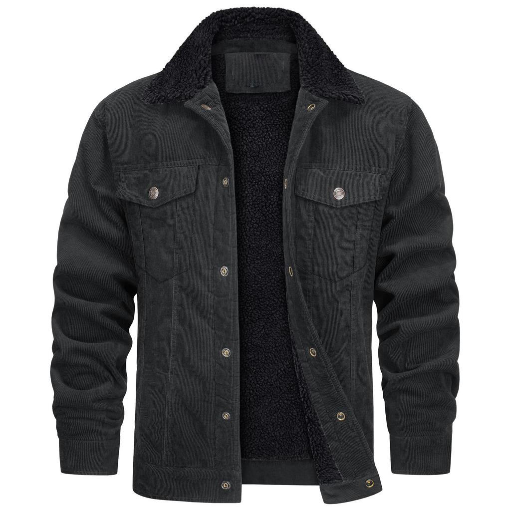 Men's Corduroy Jacket with Sherpa Lining, Button Front Closure, Chest Pockets, Multiple Colors Available