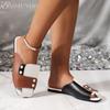 Fashion Women Square Toe Slippers Flat Sandals Shoes Woman 2025 Trend Summer Open Toe Shoes Comfort Shallow Dress Plus Size Slides Mujer
