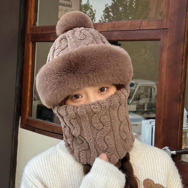 Hat Women's Velvet Thickening Cycling Windproof Neck Scarf Mask Integrated Ear Protection Cold Protection Neck Protection Thickened Warm Baotou Hat