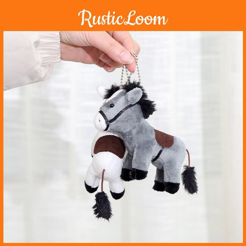 Cartoon White Cute Gray Brown Horse Plush Toy Keychain Pendant For Bag Decor