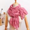 All-Season French-Style Vintage Solid Color Crinkle Pleated Scarf Lightweight Pleated Neck Scarf Shawl, Versatile Solid Color Autumn and Winter