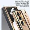 Full Protection Hinge Case for Samsung Galaxy Z Fold8 Ultra / 7 6 5 4 3 Plating PC+Leather Tempered Film Folding Kickstand Cover
