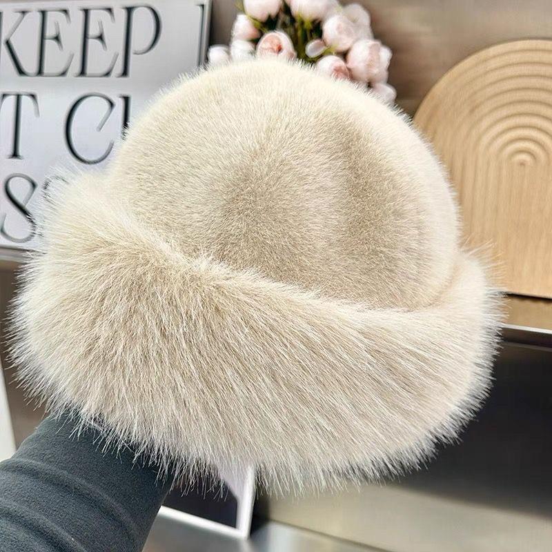 Warm Women'S Winter Hat Fluffy Fur Bucket Hat For Women Plush Fisherman Hat Thicken Cold Snowy Day Mongolian Hat