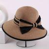 Spring New Style Bowknot Wide-brimmed Sunshade Straw Hat Striped Fashion Women's Hat Summer Beach Sun Protection Vacation Hat