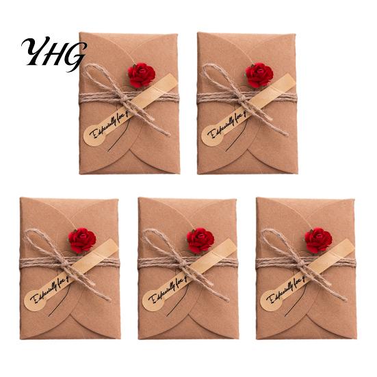 Elegant Ritual Gift Decorations 5Pcs DIY Dried Flower Greeting Cards, Handmade Note Cards with Artificial Flowers, Jute Twine Creative Wrapping