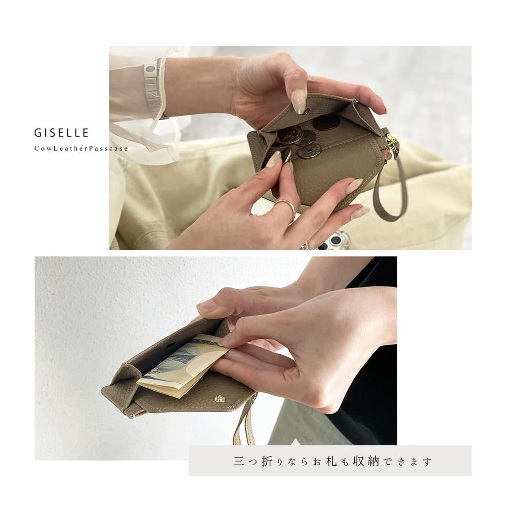 Gisele Pass Case, Commuter Pass Holder with Reel, Coin Purse, Card Case, Card Slots, Thin and Lightweight Genuine Cowhide Leather Mini Wallet for Men